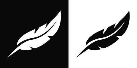 Feather icon set. Elegant feather silhouettes for classic business logo isolated on black and white. Collection of black and white silhouettes of a bird feather. Vector  art illustration.