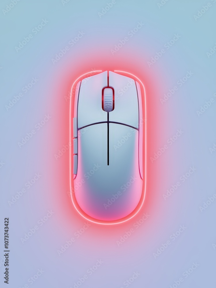 Fototapete minimalistic 3d render of a computer mouse with a soft neon glow effect against a light background f