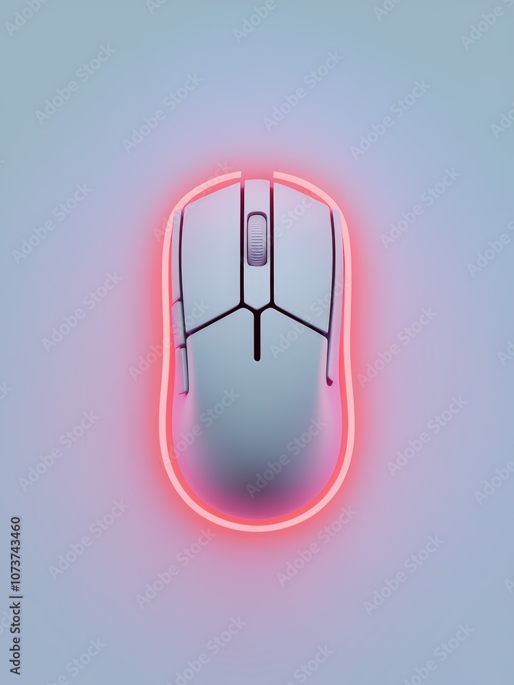 Fototapete minimalistic 3d render of a computer mouse with neon pink glow on a soft blue background ideal for t