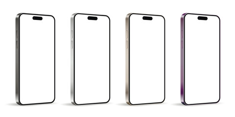 Set of mobile phones in different colors on white background, vector illustration.