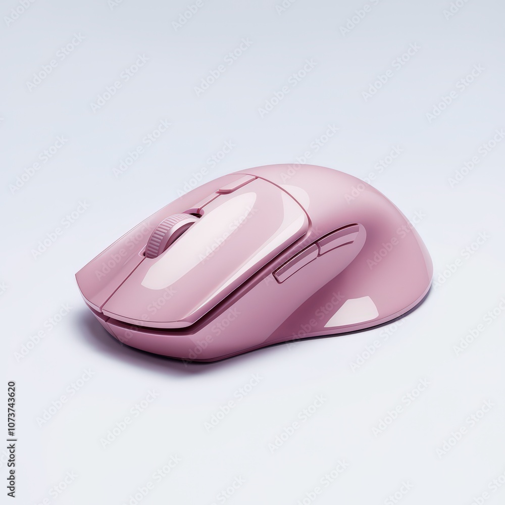 Poster high-quality 3d render of a stylish pink computer mouse placed on a minimalist white background for 