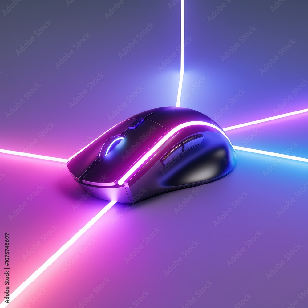 Poster sleek and modern 3d render of a computer mouse with illumination effects and vibrant neon lights in 
