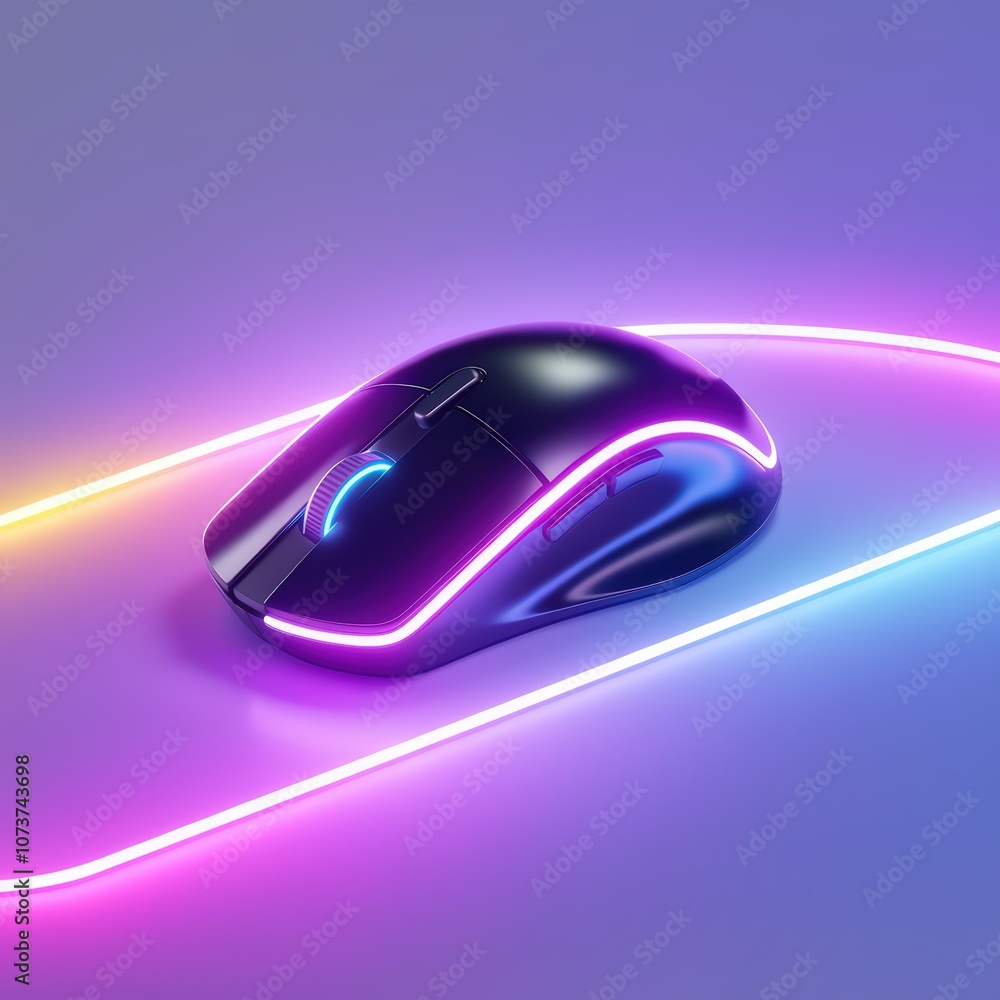 Fototapete sleek modern computer mouse rendered in 3d with illuminated features and a vibrant color gradient on
