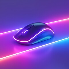 Sleek Modern 3D Render of a Computer Mouse with Illumination Effects in Vibrant Colors, Showcasing Design and Technology in a Stylish Setting