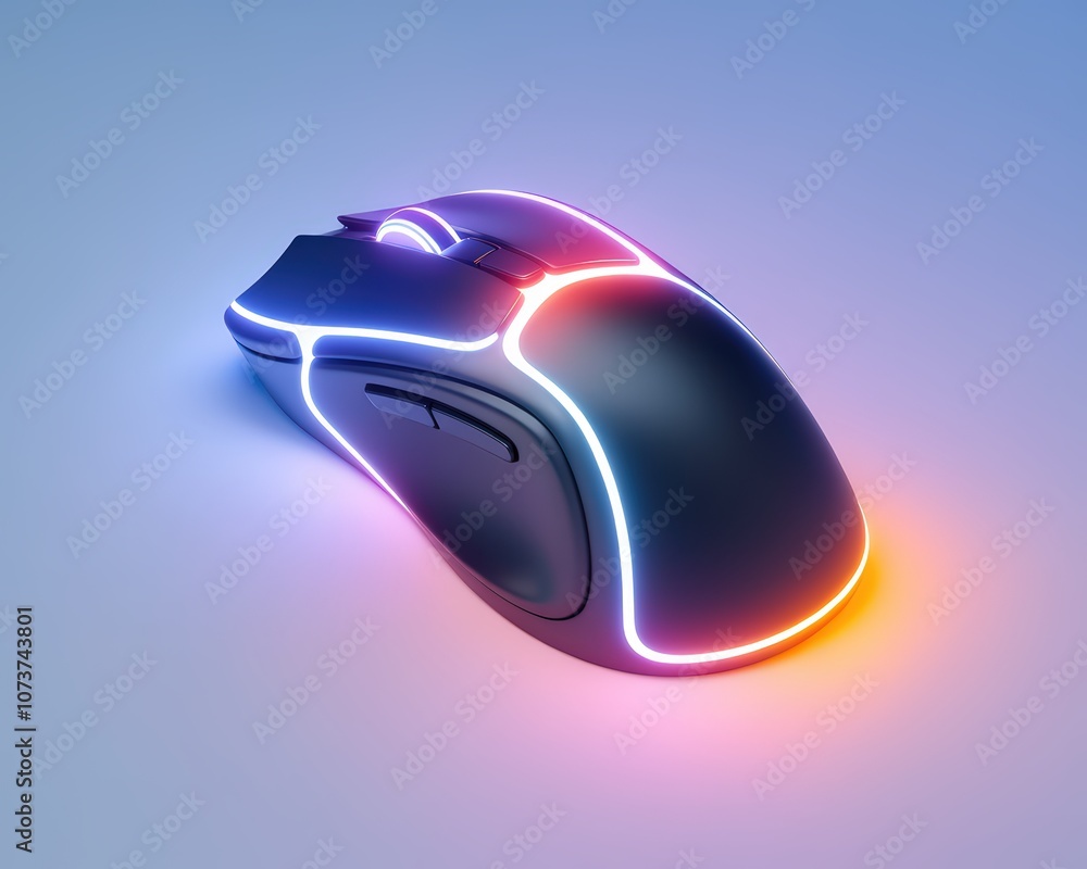Poster detailed 3d render of a modern wireless computer mouse featuring neon accents and a sleek design for