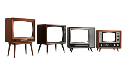 Vintage television sets collection with mid-century and retro styles isolated on transparent background full hd 4k stock photo image png download