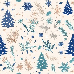 a seamless pattern with Christmas trees,  with Christmas Trees and Snowflakes