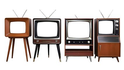Vintage television sets collection with mid-century and retro styles isolated on transparent background full hd 4k stock photo image png download