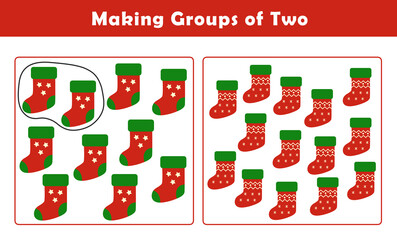 Christmas activity sheet. Making Groups of Two Worksheet. Grouping Picture Math Activity for Kids. Fun Math Activity for Children. 