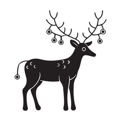  Reindeer Silhouette with Garland silhouette vector art black color design and solid white background 