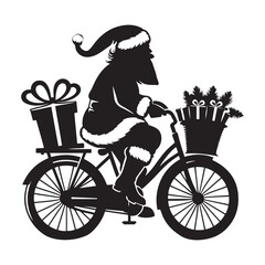 Obraz premium Santa on a Bicycle Silhouette vector art black color and solid white background