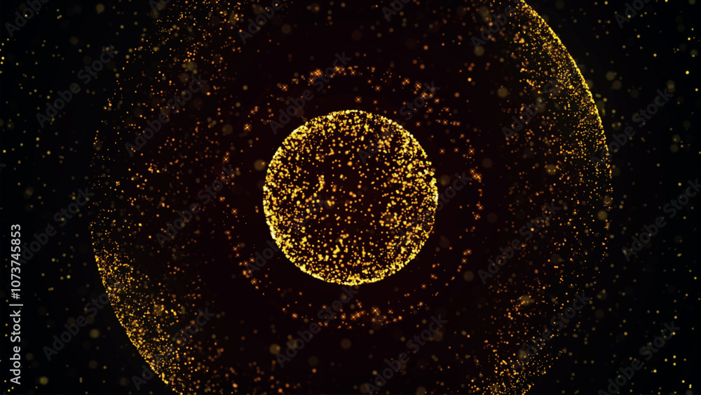 Poster abstract 3d sphere of star particles. sphere of dots and lines on dark background. global network co