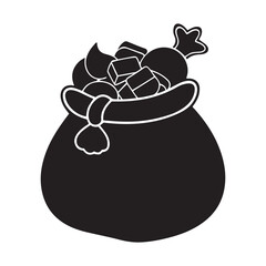 Santa’s Bag Overflowing with Toys silhouette vector art black color design and solid white background 