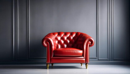  A sleek red leather armchair sits alone in a modern studio, contrasting sharply with the mu_1(227)
