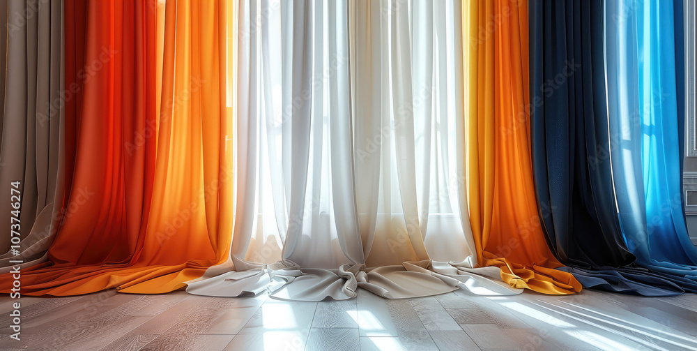 Poster a colors and patterns of curtains with different colors and textures for choosing materials in inter