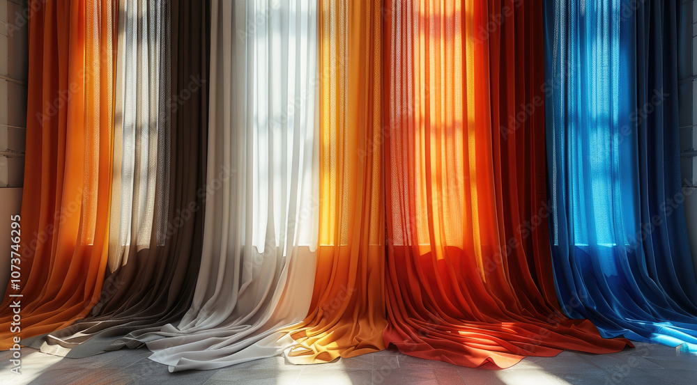 Poster a colors and patterns of curtains with different colors and textures for choosing materials in inter