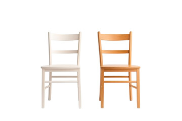 Four wooden chairs are lined up next to each other. on transparent background.