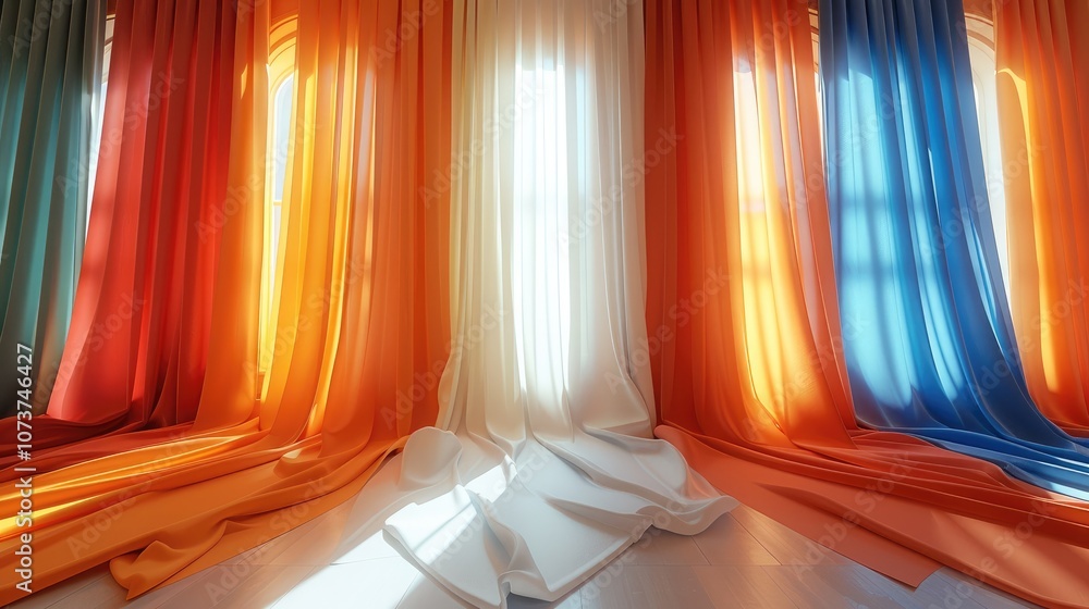 Poster a colors and patterns of curtains with different colors and textures for choosing materials in inter