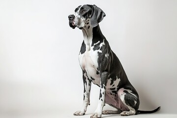 Majestic Great Dane dog sitting against soft background