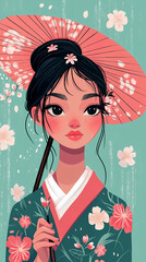 Beautiful Anime Manga Woman in a Traditional Kimono