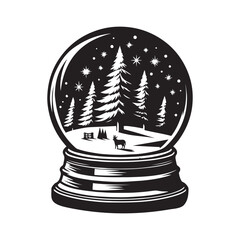 Snow Globe with a Winter Scene Silhouette  vector art black color and solid white background