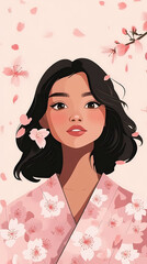 Beautiful Anime Manga Woman in a Traditional Kimono