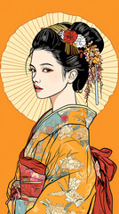 Beautiful Anime Manga Woman in a Traditional Kimono