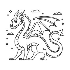 Dragon Outline Black And White Toy Cartoon Sketch Happy Coloring Page And Coloring Books
