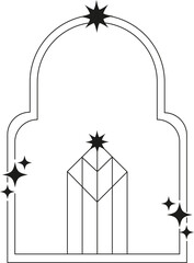 Different lines shapes. Modern minimalist aesthetic line elements, trendy linear frames with stars, geometric forms.