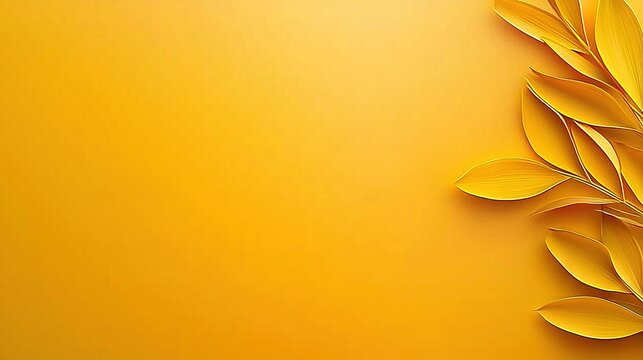   Close-up of two yellow backgrounds, each adorned with a leafy design on opposite sides