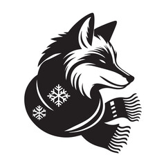  Winter Fox with a Scarf Silhouette  vector art black color and solid white background