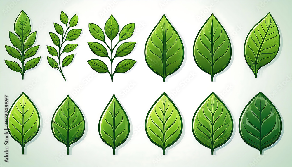 Aufkleber a set of leaf icons on a white background with elements for natural eco and vegan labels in_1(200)