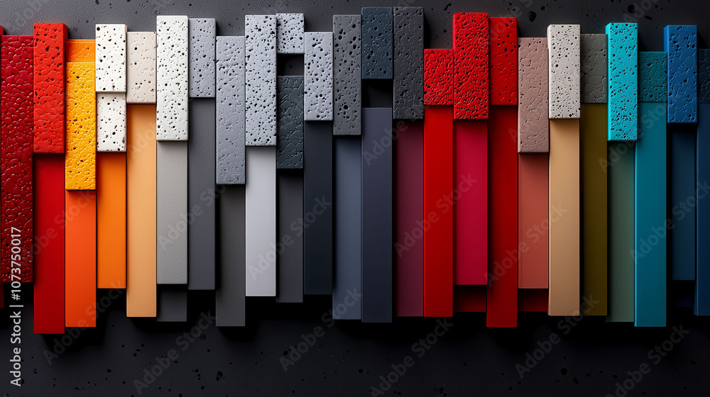 Poster a row of colored blocks with a black background. the blocks are arranged in a way that they look lik