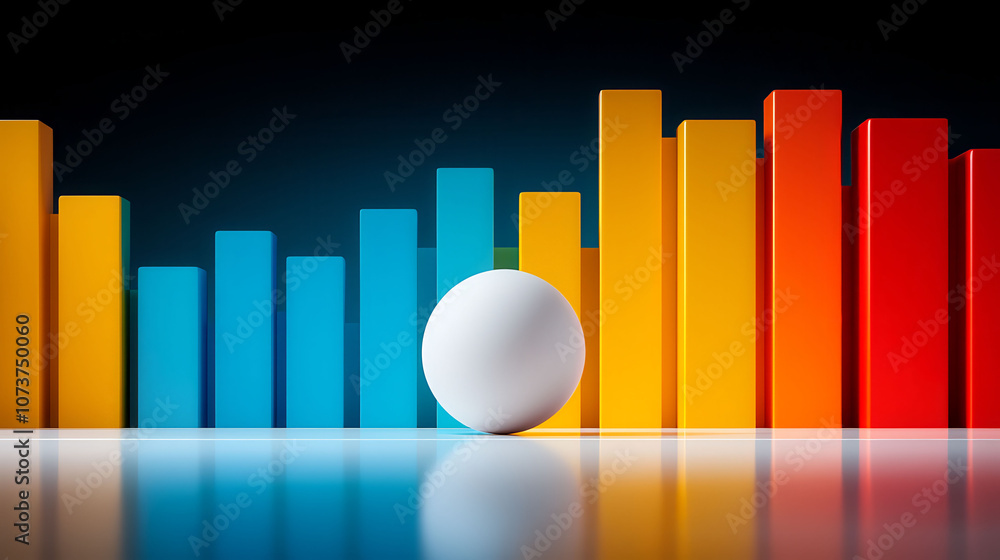 Poster a colorful display of balls and cylinders arranged in a way that suggests a graph or chart. the colo
