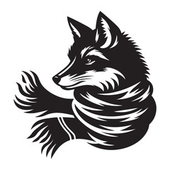  Winter Fox with a Scarf Silhouette  vector art black color and solid white background