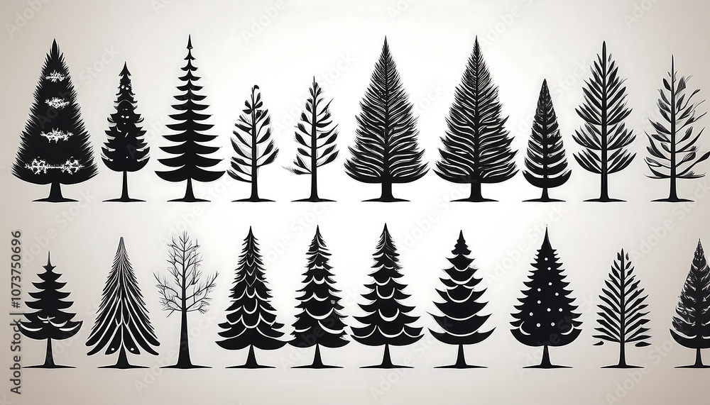 Poster  A set of Christmas tree silhouettes and pine icons in various shapes and sizes as monoc_1(197)