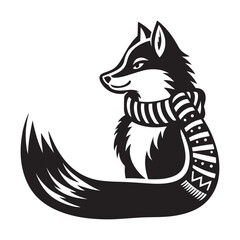  Winter Fox with a Scarf Silhouette  vector art black color and solid white background