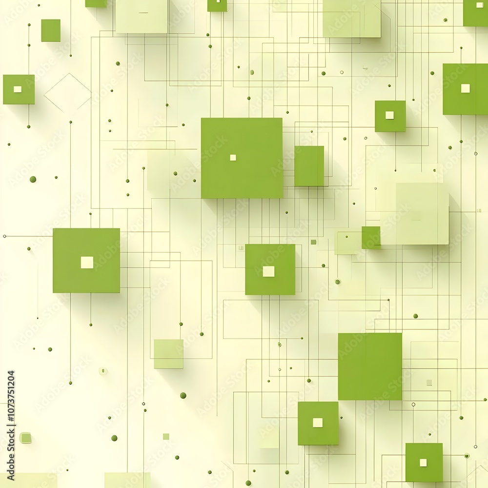 Aufkleber abstract geometric design featuring various shades of green squares on a light background, creating 