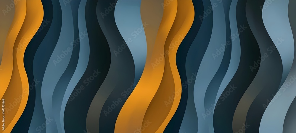 Poster an abstract design featuring flowing waves in shades of blue, grey, and orange, creating a dynamic a