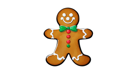 Obraz premium Smiling Gingerbread Man with Festive Green Bowtie, Isolated on transparent background.