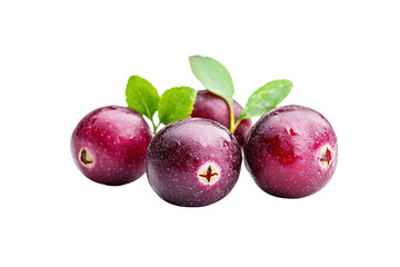 Obraz premium A bunch of red berries with green leaves. on transparent background.