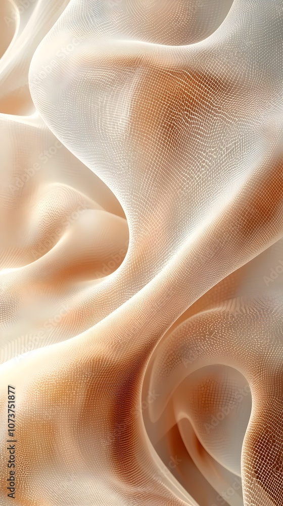 Poster a close-up view of flowing, translucent fabric in warm beige tones, creating a soft and ethereal atm