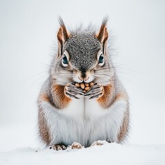 Fototapeta premium a squirrel eating a pinecone on a white background