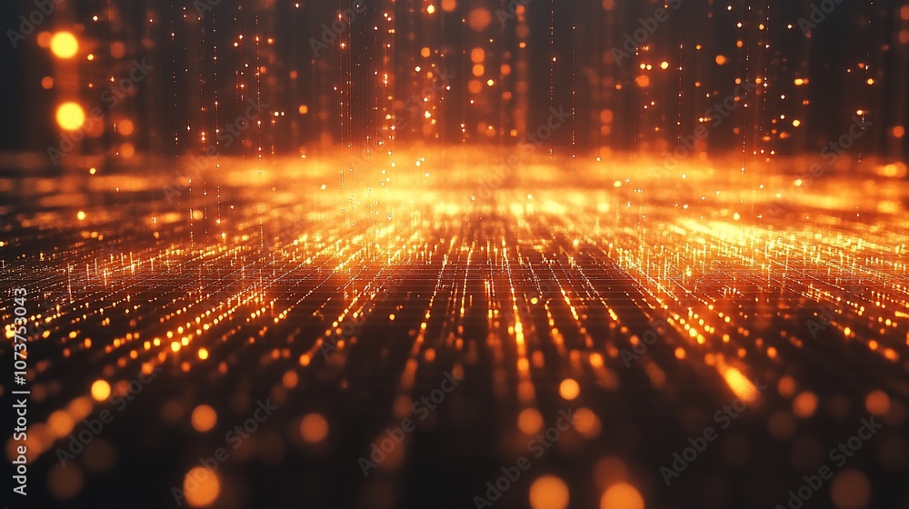 Poster abstract background with sparkling golden lights and bokeh effect.