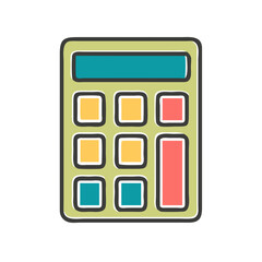 Colorful calculator in flat design style on a white background with copy space