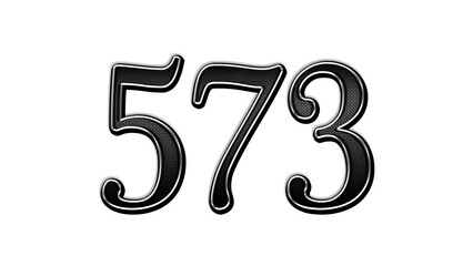 black metal 3d design of number 573 on white background.
