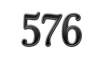 black metal 3d design of number 576 on white background.