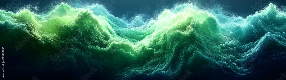 Poster a mesmerizing view of dynamic ocean waves in shades of turquoise and green, creating a sense of move