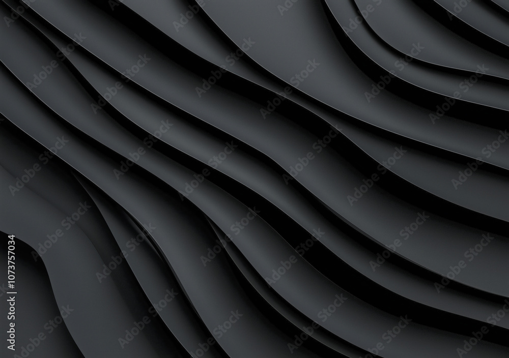 Aufkleber abstract black background with smooth, flowing, layered waves, creating a sense of depth and texture