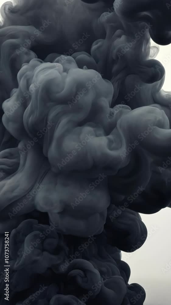 Poster black ink swirls and dances in a white background, creating abstract patterns